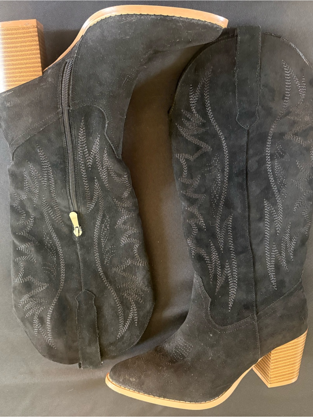 Women's Black Suede Western-Inspired Boots